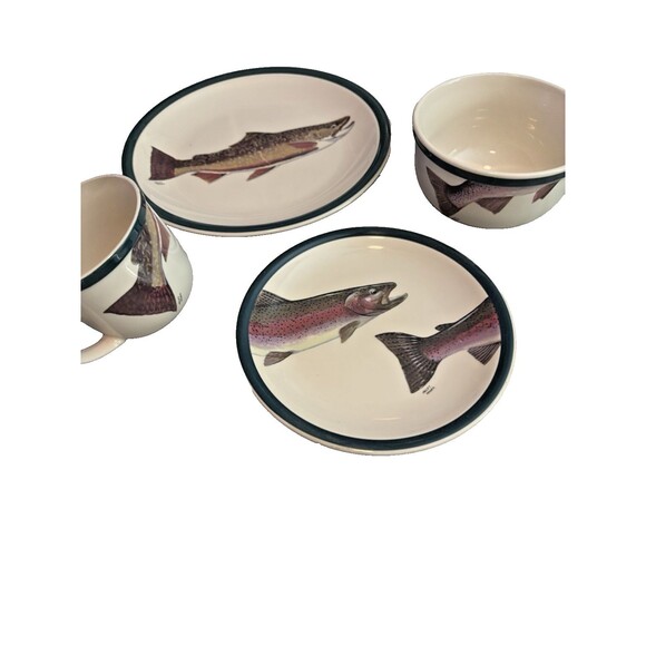 Trout Fish Place Setting-Dinner Plate Bowl Mug Saucer Wild Wings Geoff Hager1998 - Picture 3 of 6